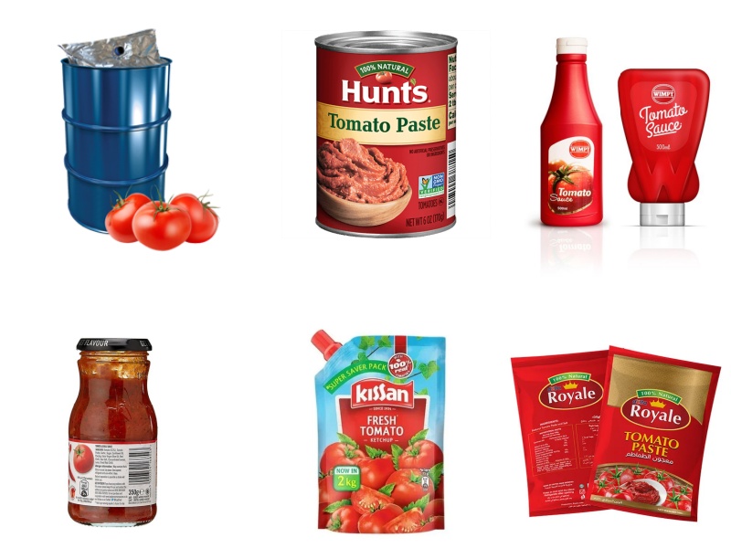 La diferencia entre salsa de tomate, ketchup, puré de tomate, pasta de tomate y jugo de tomate.